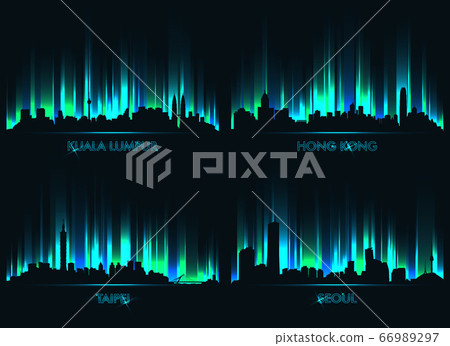 Neon city skyline Kuala Lumpur, Hong Kong, Taipei, Seoul 66989297