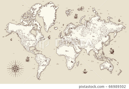 High detailed, Old world map with decorative High detailed, Old world map with decorative 66989302
