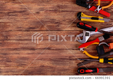 Construction Equipment and copy space on the Wood Construction Equipment and copy space on the Wood 66991391