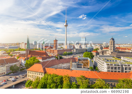 Berlin skyline with Spree river at sunset, Germany 66992198