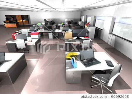 3DCG images of offices, etc. spaced apart by social distance 66992668