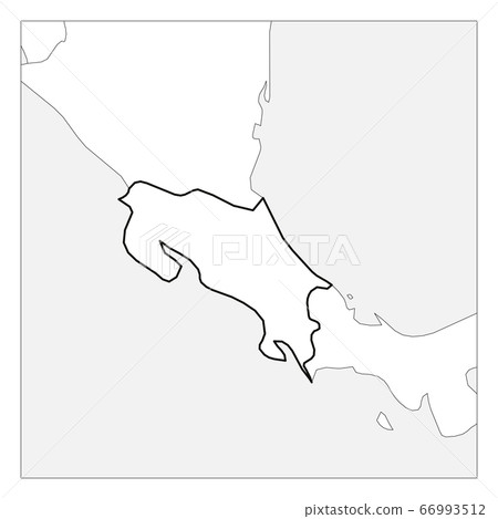 Map of Costa Rica black thick outline highlighted with neighbor countries 66993512