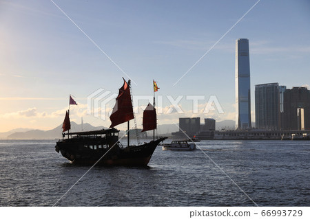 19 June 2020 , the Junk boat in Hong Kong Victoria 66993729