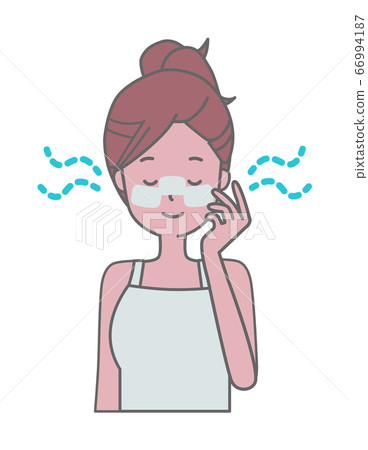Illustration of a woman moisturizing with a cotton pack Illustration of a woman moisturizing with a cotton pack 66994187
