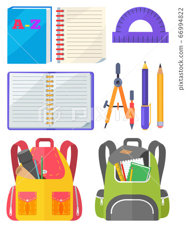 School Bag with Chancellery, Office Sign Vector 66994822