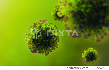 Macro view of novel coronavirus pneumonia cells, 3D illustration with empty space Macro view of novel coronavirus pneumonia cells, 3D illustration with empty space 66995280