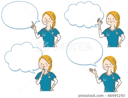 Speech bubble with cute female instructor facial expression variations 66995293