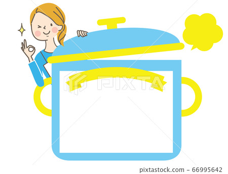 Cooking class title frame and a woman in an apron 66995642