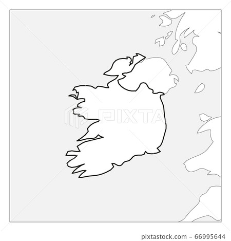 Map of Ireland black thick outline highlighted with neighbor countries 66995644