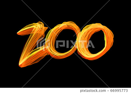 The word Zoo written in bright fiery stroke on a black background. Overlay for your design 66995773
