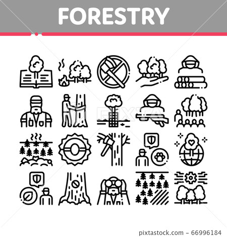 Forestry Lumberjack Collection Icons Set Vector 66996184