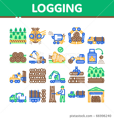 Wood Logging Industry Collection Icons Set Vector Wood Logging Industry Collection Icons Set Vector 66996240