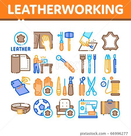 Leatherworking Job Collection Icons Set Vector 66996277