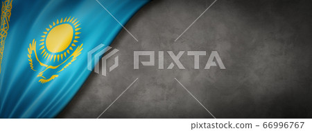 Kazakhstan flag on concrete wall banner 66996767