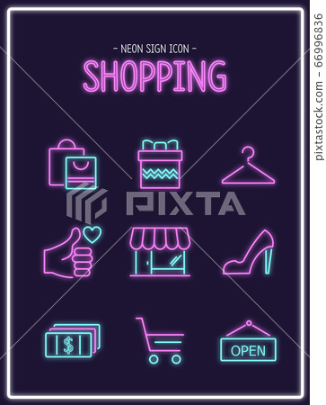 霓虹燈購物圖標 霓虹燈購物圖標 66996836