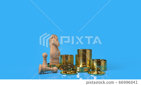 The knight chess on gold coins 3d rendering for business content. 66996841