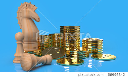 The knight chess on gold coins 3d rendering for business content. The knight chess on gold coins 3d rendering for business content. 66996842