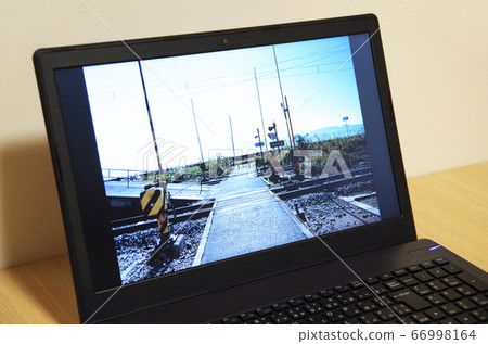 Scenery of a sightseeing spot (Matsue City, Shimane Prefecture... Akikacho Station on the Ichibata Train) projected on a computer screen Scenery of a sightseeing spot (Matsue City, Shimane Prefecture... Akikacho Station on the Ichibata Train) projected on a computer screen 66998164
