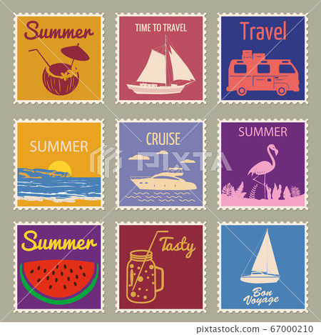 Vector Set of Retro SEA POST Stamps Stock Vector - Illustration of beach,  beige: 27262926