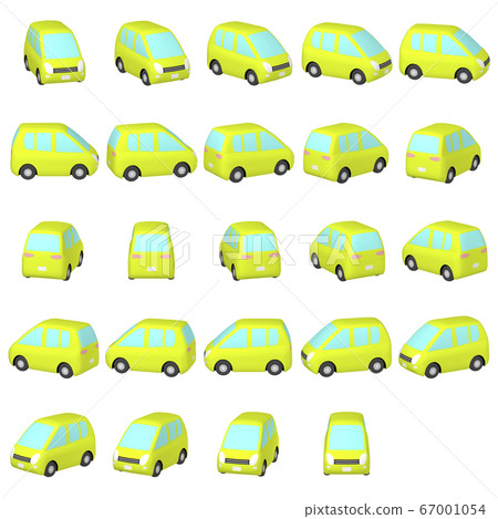 Illustration material Deformed car Chartreus round minivan multi-angle cut collection 67001054