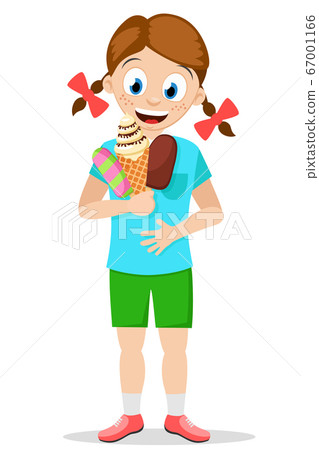 Girl holding several types of ice cream in her 67001166