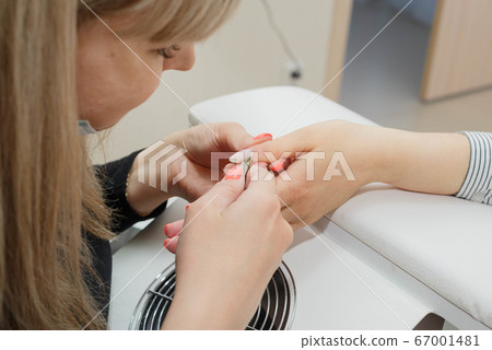 Cleaning and leveling the cuticle with nippers at the root of fingernails. Cleaning and leveling the cuticle with nippers at the root of fingernails. 67001481