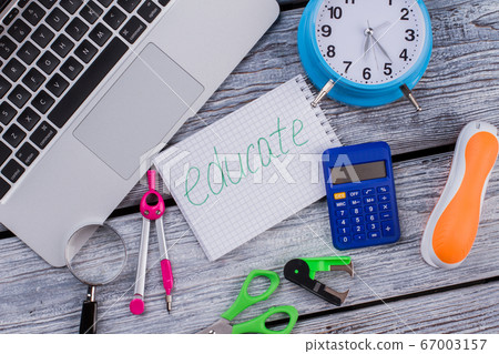 Flat lay items for studying and educating. Flat lay items for studying and educating. 67003157