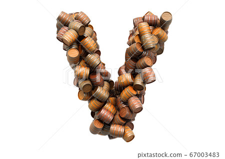 Letter V from wooden barrels, 3D rendering Letter V from wooden barrels, 3D rendering 67003483