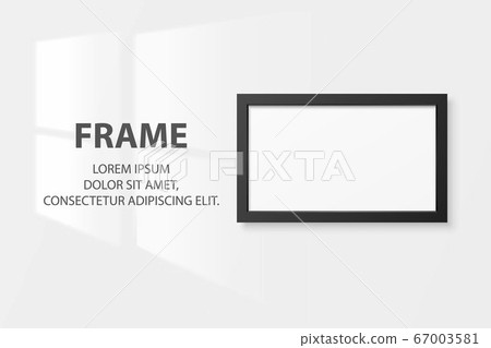 Vector 3d Realistic Black Horizontal Wooden Simple Modern Frame Icon Closeup Isolated on White Wall Background with Window Light. It can be used for presentations. Design Template, Mockup, Front View 67003581