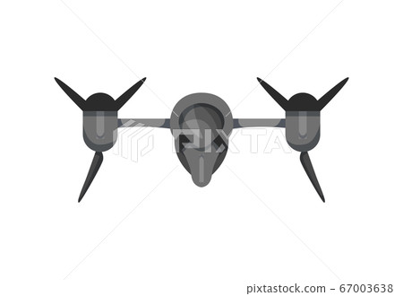 Quadrocopter drone. Air drone hovering. Aerial vehicle. Unmanned aircraft. Modern air gadjet, quadrocopter on remote control. Flat cartoon style of aircraft camera 67003638