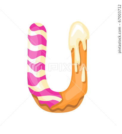 Cartoon cookies font. Vector letter baking in colored glaze. Creative gingerbread typography design. Childhood sweet donut. Letter U Cartoon cookies font. Vector letter baking in colored glaze. Creative gingerbread typography design. Childhood sweet donut. Letter U 67003712