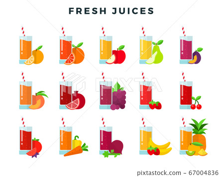 Set of fruit and vegetable juices isolated on white 67004836