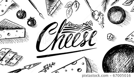 Cheese Poster or banner. Slices of Edam and Mozzarella for market or grocery store. Cheeseboard and Cheese Poster or banner. Slices of Edam and Mozzarella for market or grocery store. Cheeseboard and 67005016