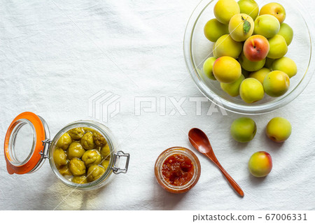 Ripe plum and handmade plum jam and plum syrup 67006331