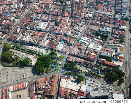 Aerial view street less car traffic due to 67006773