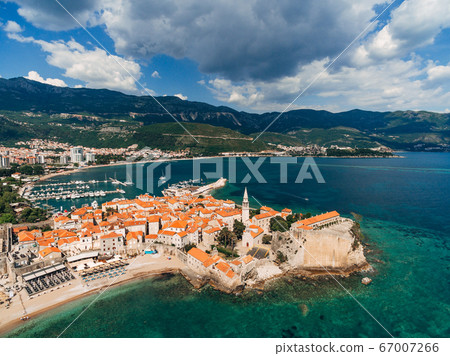 Old Town of Budva, aerial photo from a drone Old Town of Budva, aerial photo from a drone 67007266