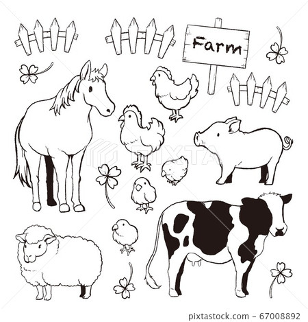牧場動物單色線描集 插圖素材 6700 圖庫