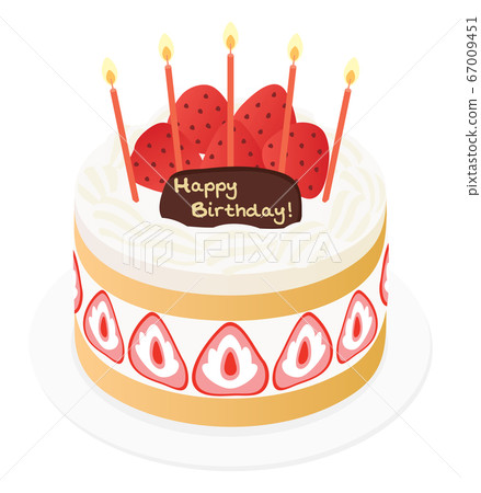 Birthday cake with strawberries and fresh cream - Stock Illustration ...