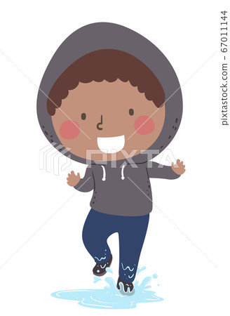 Kid Boy Step On Puddles Illustration 67011144