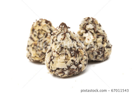 chocolate truffles in waffle isolated 67011543