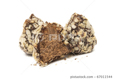 chocolate truffles in waffle isolated 67011544