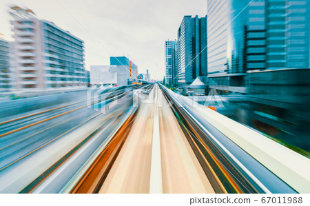 POV train motion blurred concept from the Yuikamome monorail in Tokyo, Japan POV train motion blurred concept from the Yuikamome monorail in Tokyo, Japan 67011988