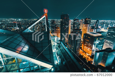 Aerial view cityscape at night in Tokyo, Japan 67012000