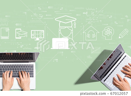 Distance learning theme with people working together Distance learning theme with people working together 67012057