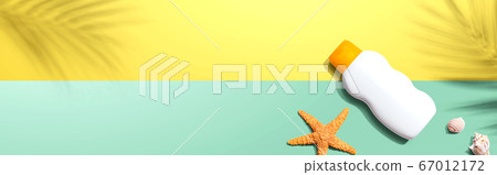 Sunblock bottle starfish and seashells Sunblock bottle starfish and seashells 67012172