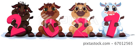 2021 year of bull according to Chinese calendar. White funny cow character 67012565