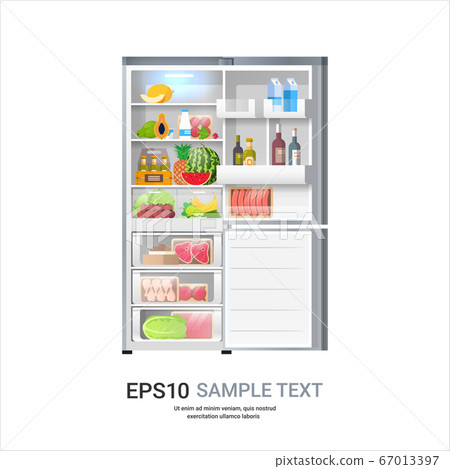 open refrigerator modern fridge full of fresh food home appliance concept isolated 67013397