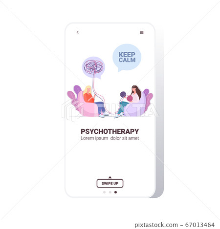 depressed woman with tangled brain visiting psychologist female psychotherapist consulting patient 67013464