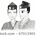 Two young samurai (Kamakura-Muromachi period) monochrome version 67013905