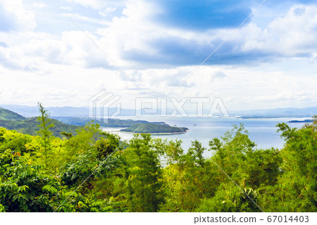Beautiful scenery views of nature with a large reservoir above the Srinagarind Dam at Rai Ya Yam in Si Sawat District, Kanchanaburi Thailand. Beautiful scenery views of nature with a large reservoir above the Srinagarind Dam at Rai Ya Yam in Si Sawat District, Kanchanaburi Thailand. 67014403